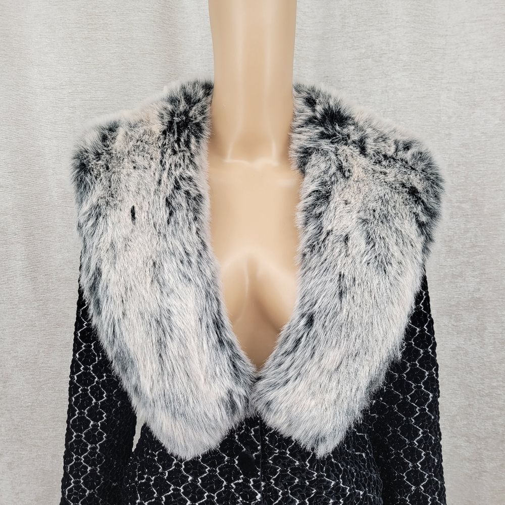 Cache Vintage Black Velvet and Gray Faux Fur Women's Carigan Sweater - Picture 3 of 13